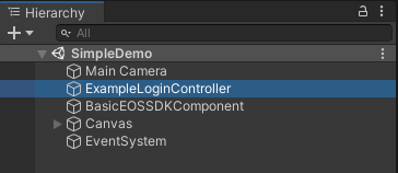 Hierarchy with the login controller selected