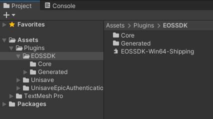 Unity project view with the SDK files.