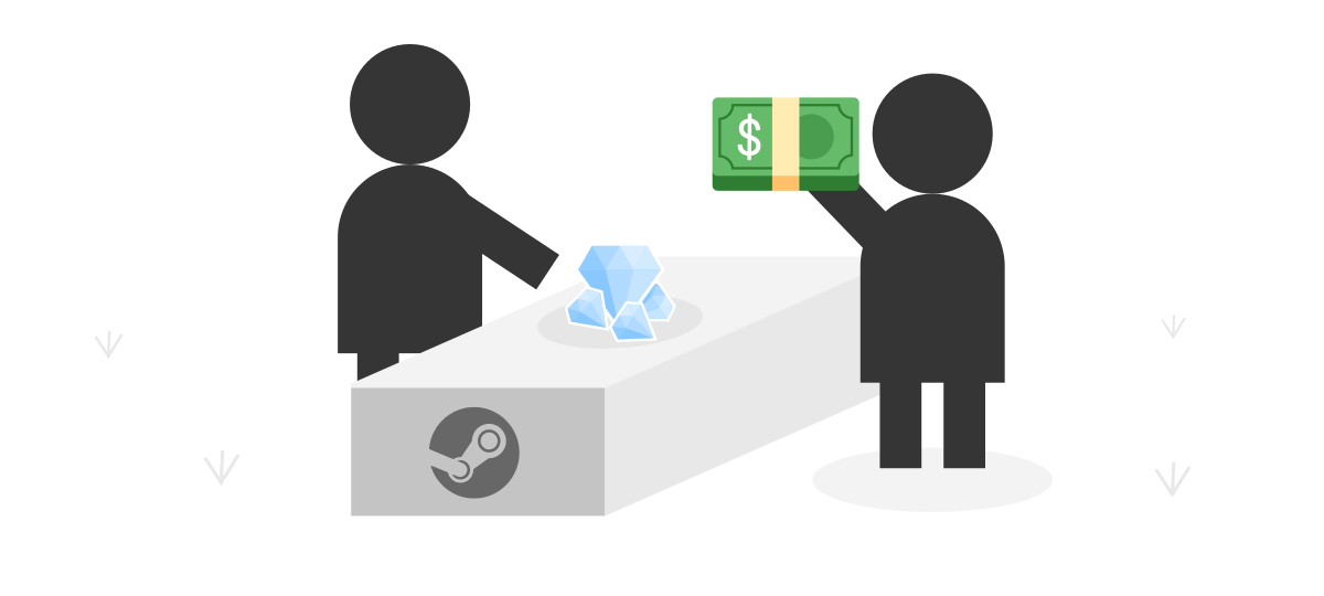 Two characters trading USD for diamonds.